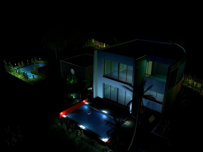 Maison contemporaine : vue de nuit