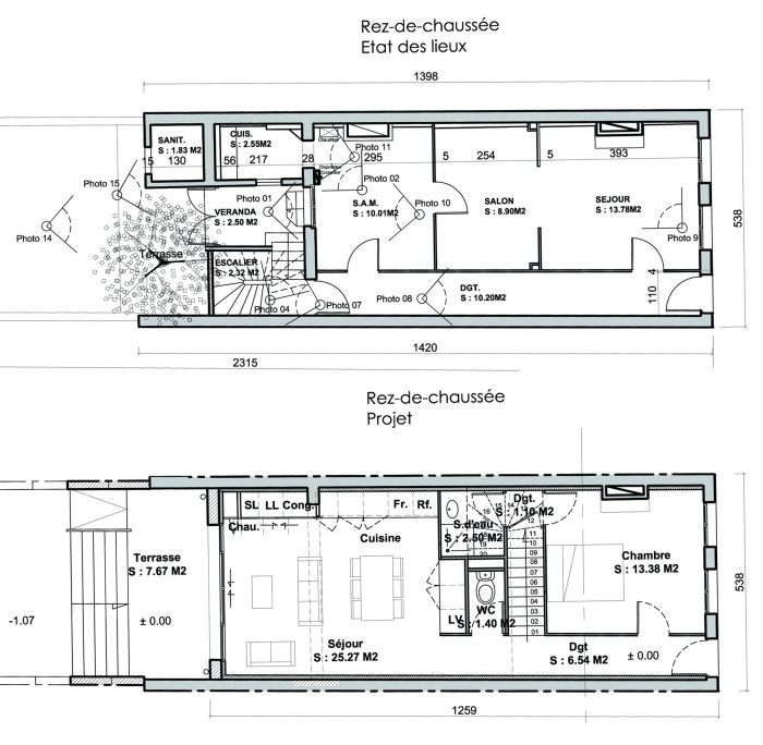 Amnagement d'une choppe  Bordeaux (33) : Plan du rez-de-chausse - EDL et projet