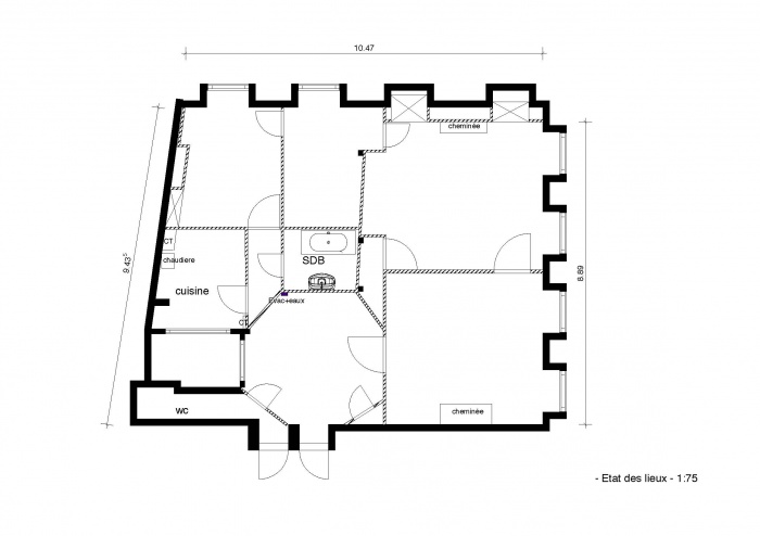 rhabilitation appartement 19 me en  hypercentre : plan tat des lieux