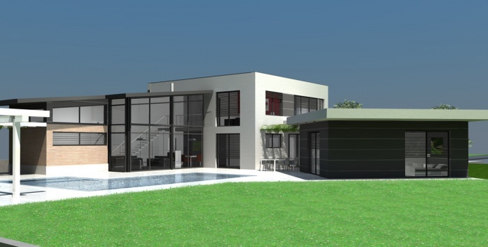 Villa contemporaine RT2012 - Toit terrasse & monopente zinc