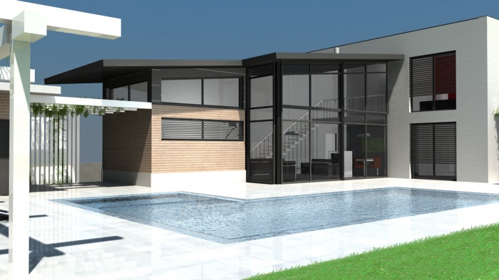 Villa contemporaine RT2012 - Toit terrasse & monopente zinc : toulouse-maison-contemporaine-toit-terrasse-et-zinc-3