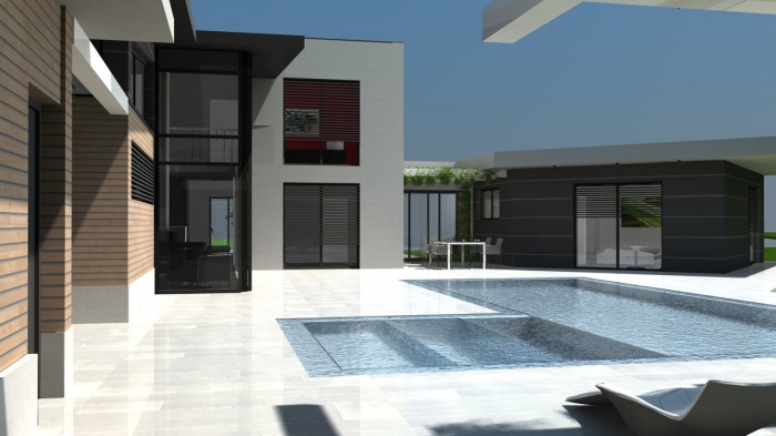 Villa contemporaine RT2012 - Toit terrasse & monopente zinc : toulouse-maison-contemporaine-toit-terrasse-et-zinc-4