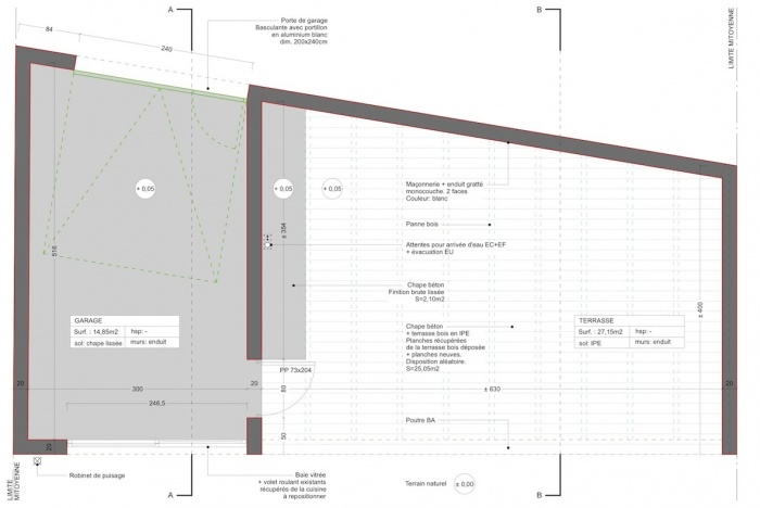 Extension d'une maison de ville : Plan garage + terrasse