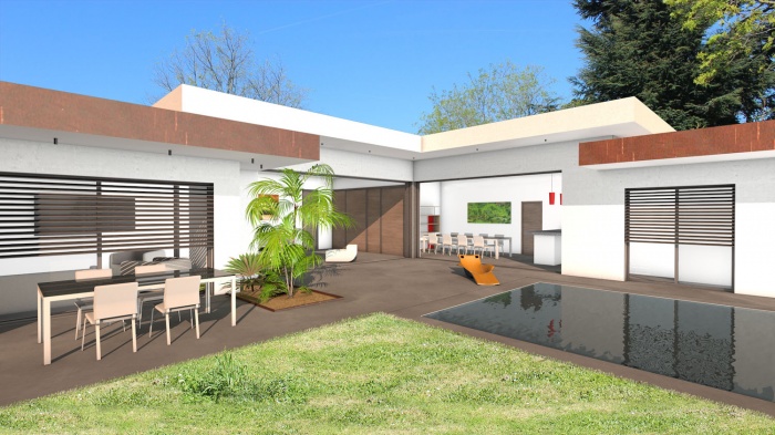 Construction d'une maison contemporaine  toit terrasse et parement Acier Corten : image_projet_mini_80877