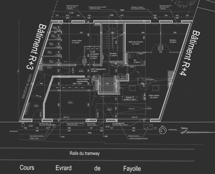 Construction d'un immeuble neuf  Bordeaux : Plan RDC