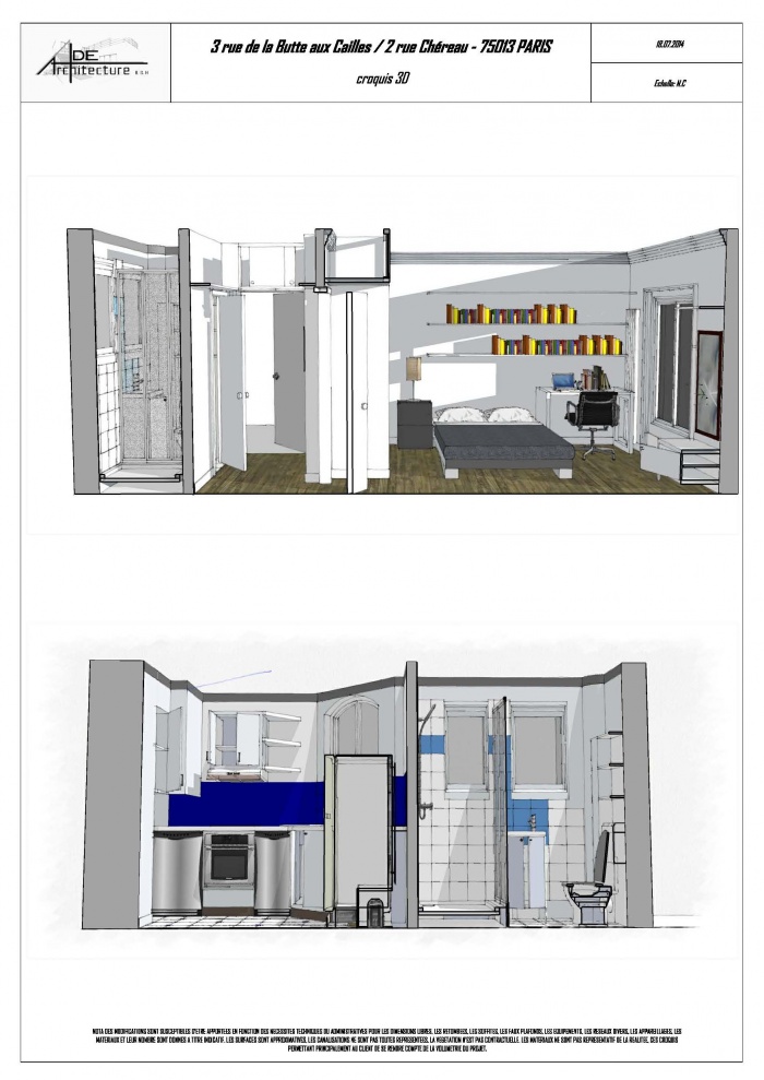 Appartement 2 rue Chreau / Butte aux Cailles : appartement  indice D1 croquis 3d (8) (1)