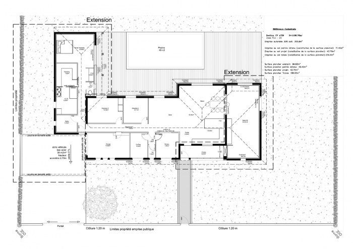 L'EXTENSION autour de la piscine (chantier en cours) : plan RDC